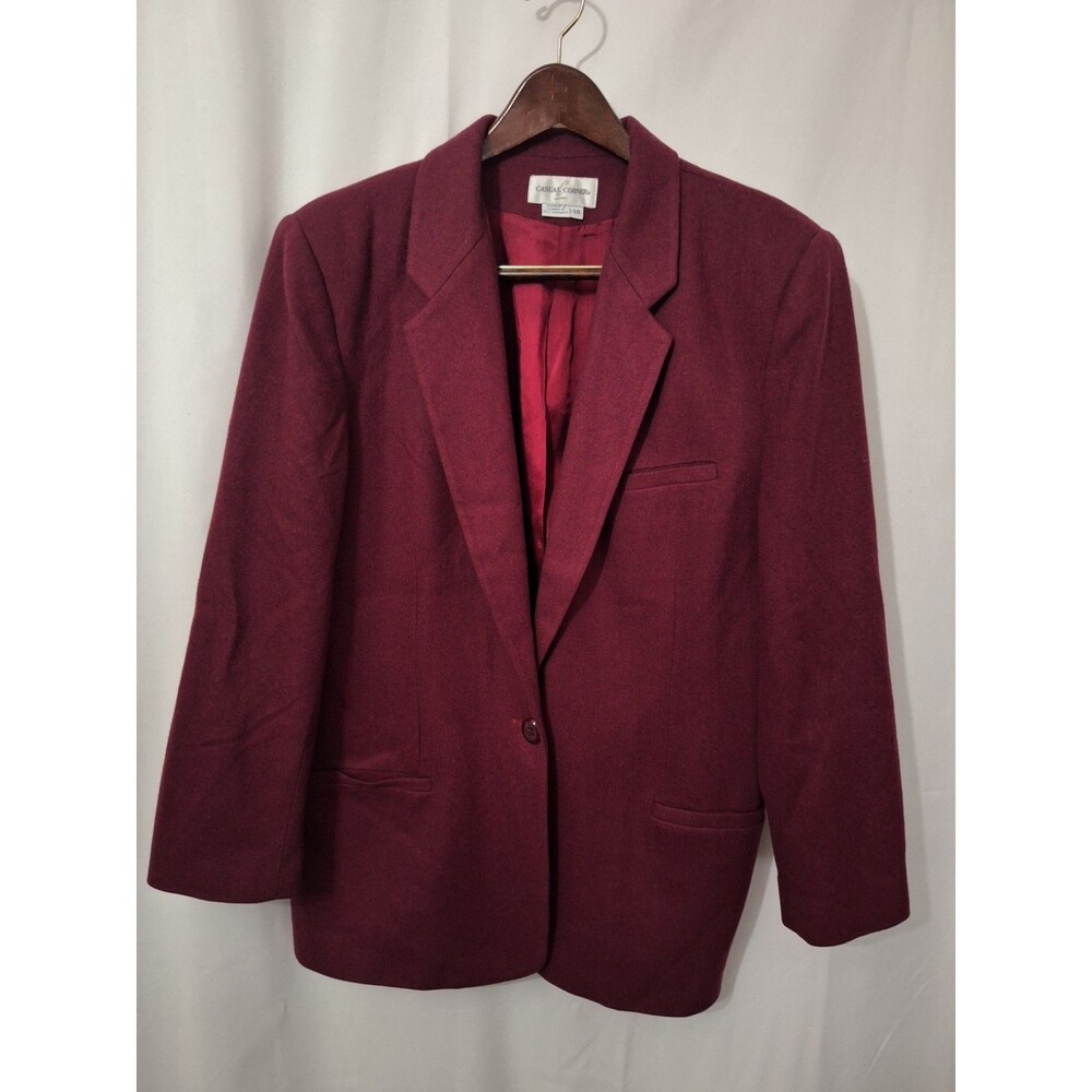 Vintage y2k Casual Corner Wool Blazer Womens Sz 14 Burgundy Preppy Office Career